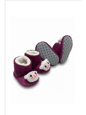 balbeybi Mor Ayıcık Bebek & Çocuk Ev Botu | Sıcak Tutan Peluş Panduf, Yumuşak ve Esnek Tasarım