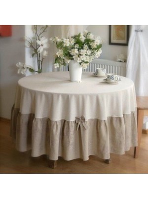 Metinev Krem Bej Fiyonklu Yuvarlak Masa Örtüsü