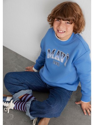 Mavi Mavi Logo Bisiklet Yaka Mavi Sweatshirt 6S10163-70724