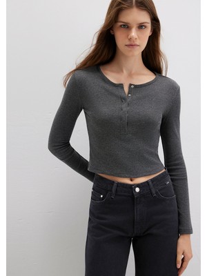 Mavi Uzun Kollu Crop Basic Tişört 1613403-80023