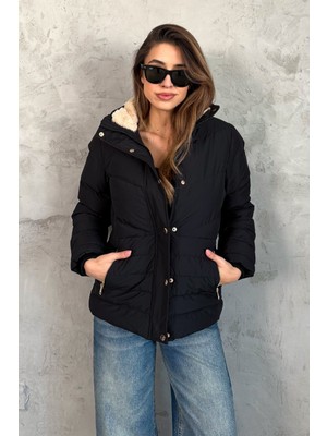 Modaplaza Kadın Kapşonlu Şişme Uzun Mont 5305