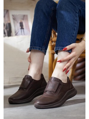 Mammamia D25KA-3475 Kahve Hakiki Deri Tam Ortopedik Kadın Casual Günlük Ayakkabı