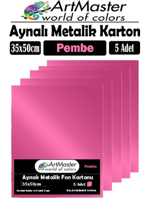 Pembe Renkli 35X50 Metalik Aynalı Fon Kartonu 5 Adet 1 Paket Artmaster Metalik Aynalı Fon Kartonu