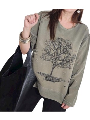 Phuti Yırtık Ağaçlı Sweatshırt