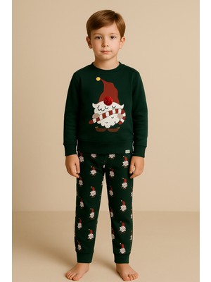 Erkek Çocuk Santa Claus Yılbaşı Temalı Pijama Altı Yeşil