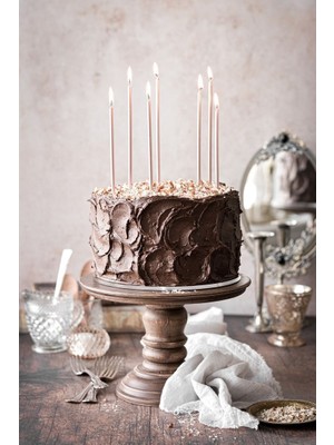 Pasta Mumu 20 cm Metalik Gümüş Gri Renk Çubuk Mum Uzun 6 Adet