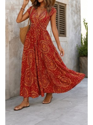 Nnstartshopping  Kadın Kısa Yarasa Kanat Kollu V Yakalı Beli Büzgülü Süprem Elbise