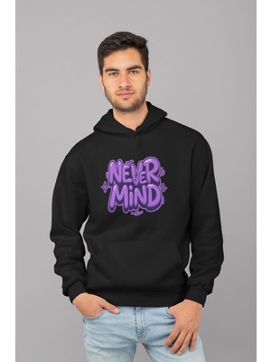 Nevermind Graffiti Yazı Baskılı Streetwear Oversize Unisex Kapüşonlu Sweatshirt
