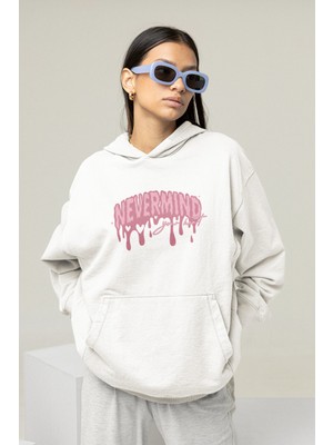 NEVERMIND Unisex Oversize Hoodie Sweatshirt – Pembe Baskılı Kapüşonlu