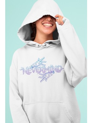 NEVERMIND Oversize Desen Baskılı Unisex Hoodie Sweatshirt