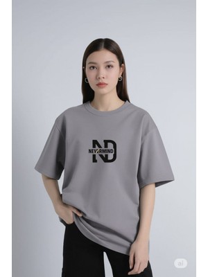 Nevermind | "nevermınd" Baskılı Geniş Kalıp Oversize Unisex Tişört