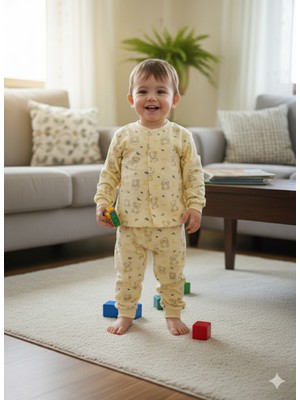 Şimo Butik Kız-Erkek Bebek- Çocuk Pijama Takımı %100 Pamuk Uzun Kollu Önü Çıtçıtlı Mevsimlik