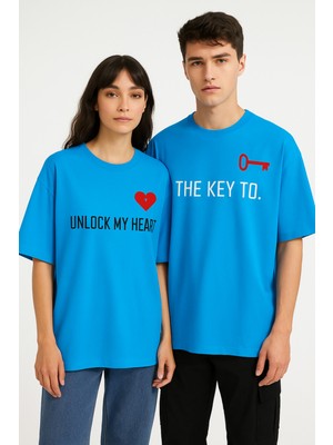 NEVERMIND Unisex Çift Erkek Kadın Tişört 2li Set Takım – The Key To Baskılı Sevgili Kombini