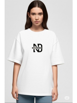 Nevermind | "nevermınd" Baskılı Geniş Kalıp Oversize Unisex Tişört