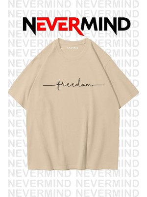 NEVERMIND Erkek Oversize “Freedom” Baskılı Erkek Tişört – Yazlık Rahat Pamuklu Tshirt