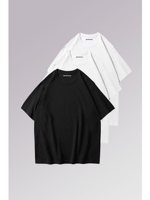 NEVERMIND Erkek 2 Beyaz 1 Siyah %100 Pamuklu 3’lü T-shirt Paketi