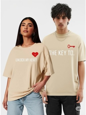 NEVERMIND Unisex Çift Erkek Kadın Tişört 2li Set Takım – The Key To Baskılı Sevgili Kombini