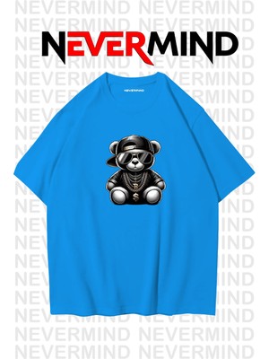 NEVERMIND Erkek Oversize Siyah Tişört – Hip Hop Ayı Baskılı, Sokak Modası Stil
