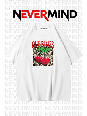 NEVERMIND Unisex Cherries Baskılı Oversize Tshirt