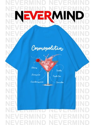 Nevermind Kadın Oversize Pamuk Tişört - Cosmopolitan Kokteyl Desenli