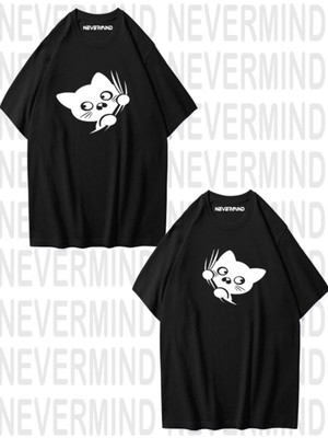 Nevermind Sevimli Cat Temalı ü Sevgili Kombini 2'li Unisex Tişört Seti