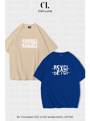 Nevermind Unisex Kadın Erkek Hanımcı Beyci Baskılı Sevgili Çift Kombini Tasarım Oversize T-Shirt 2'li Set