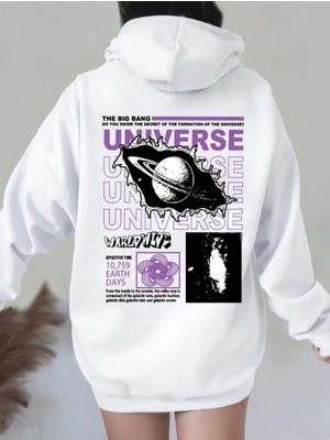 NEVERMIND Unisex Universe Baskılı Oversize Baskılı Kapşonlu Sweatshirt 3 Iplik