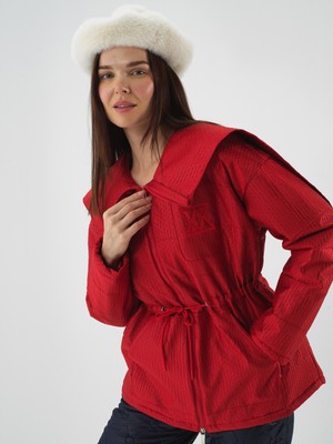 Xint Kadın Kırmızı Formunu Koruyan Oversize Mont