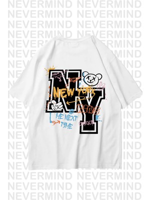 NEVERMIND Unisex Kadın Erkek NY-ME Özel Tasarım Sırt Baskılı  Oversize Tshirt
