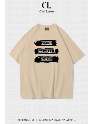 NEVERMIND Unisex Kadın Erkek Vıkıng Valhala Baskılı Özel Tasarım Oversize T-shirt