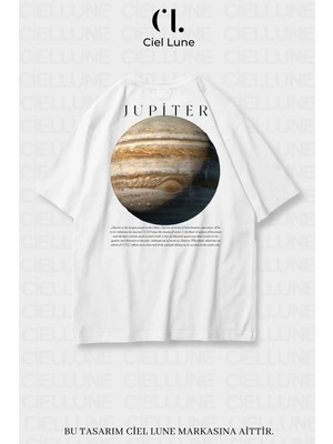 Nevermind Unisex Kadın Erkek Jupiter Baskılı Özel Tasarım Oversize Tişört Beyaz