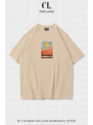 NEVERMIND Nevermind Unisex Kadın Erkek Morocco Baskılı Özel Tasarım Oversize T-shirt
