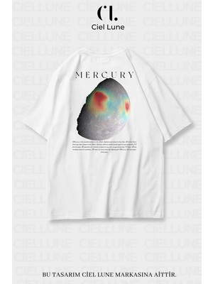 NEVERMIND Nevermind Unisex Kadın Erkek Merkür Baskılı Özel Tasarım Oversize T-shirt