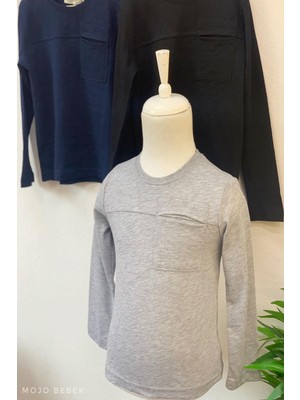 Woorage Erkek Çocuk Basic Cepli Uzun Kol T-Shirt 1080 Gri