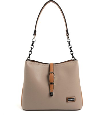 Silver & Polo Koyu Bej - A.taba SP974 Kadın Omuz Çantası