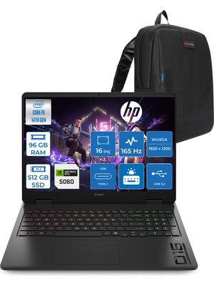 Hp Omen 16-AM0007NT Intel Core I9 14900HX 96GB Ddr5 512GB SSD RTX5060 8gb Gddr7 Freedos 16 Inç IPS Wuxga (1920X1200) 165Hz 3ms 400NITS 100% Srgb Taşınabilir Bilgisayar WBQ3Q8EAF43 + Zetta Çanta
