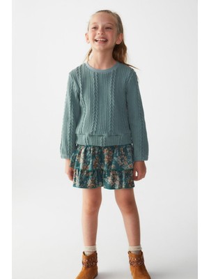 Nk Kids Kız Çocuk Saç Örgülü Triko Kazak 35507 Yeşil