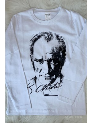 Mojo Bebek Unisex Garson Çocuk Atatürk Baskılı Uzun Kol T-Shirt 9033 Beyaz