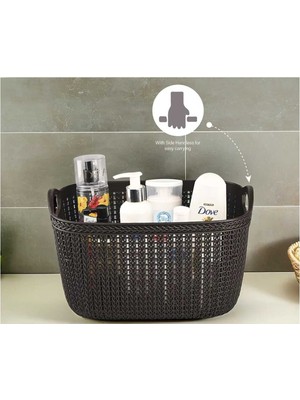 Siyah Örgü Desenli Hasır Görünümlü Çok Amaçlı Sepet 19 L – Modern ve Zarif