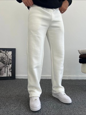 Felix Beyaz Beli Lastikli Baggy Kalıp 3 Iplik Şardonlu Yumuşak Erkek Eşofman Altı