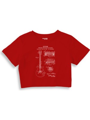 The Lucid Lab Gibson Les Paul Gitar Crop Tişört - Kırmızı