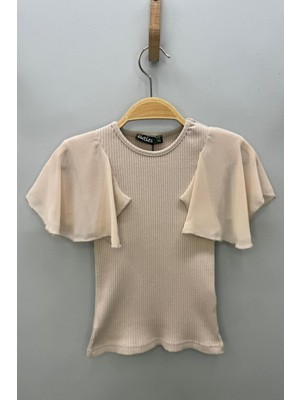 Cuties Kız Çocuk 5-14 Yaş Şifon Kısa Kol Kaşkorse Body 4245 Bej