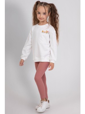 Dmb Mojo Kız Çocuk 3-7 Yaş Nakışlı Sweatshirt-Taytlı Takım Bronz