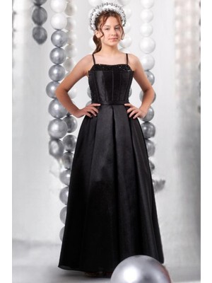 Erkut Bebe Mojo Kız Çocuk 10-15 Yaş Tafta Pul Işlemeli Uzun Abiye Elbise Siyah