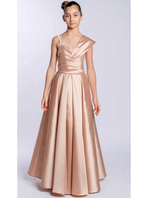 Kanilla Mojo Kız Çocuk 10-14 Yaş Tek Omuz Uzun Abiye Elbise 5466 Altın