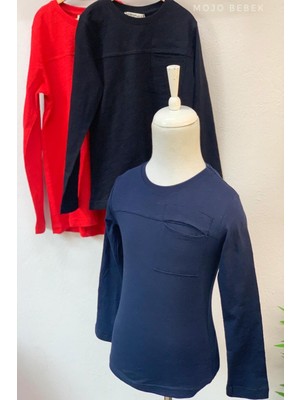 Woorage Erkek Çocuk Basic Cepli Uzun Kol T-Shirt 1080 Lacivert