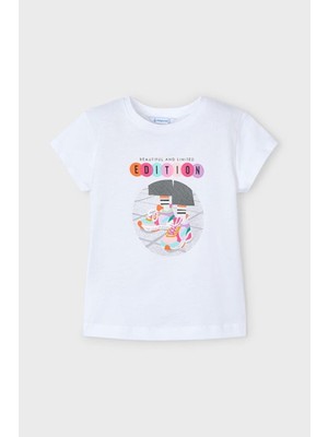 Mayoral Kız Çocuk 3-10 Yaş Desenli Kısakol T-Shirt 3014 Beyaz