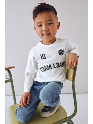 Mayoral Erkek Çocuk 4-9 Yaş  Desenli Uzun Kol T-Shirt Ekru