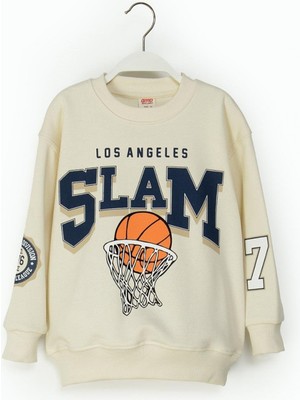 Dmb Mojo Erkek Çocuk 4-9 Yaş Basketbol Topu Baskılı Sweatshirt Krem