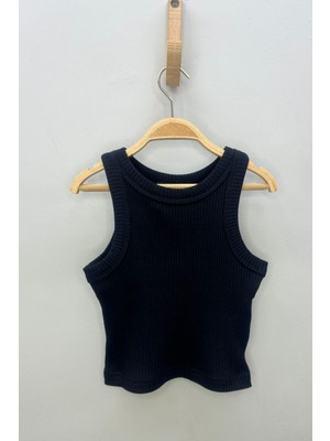 Cuties Kız Çocuk 5-14 Yaş Halter Yaka Kaşkorse Crop 4180 Siyah